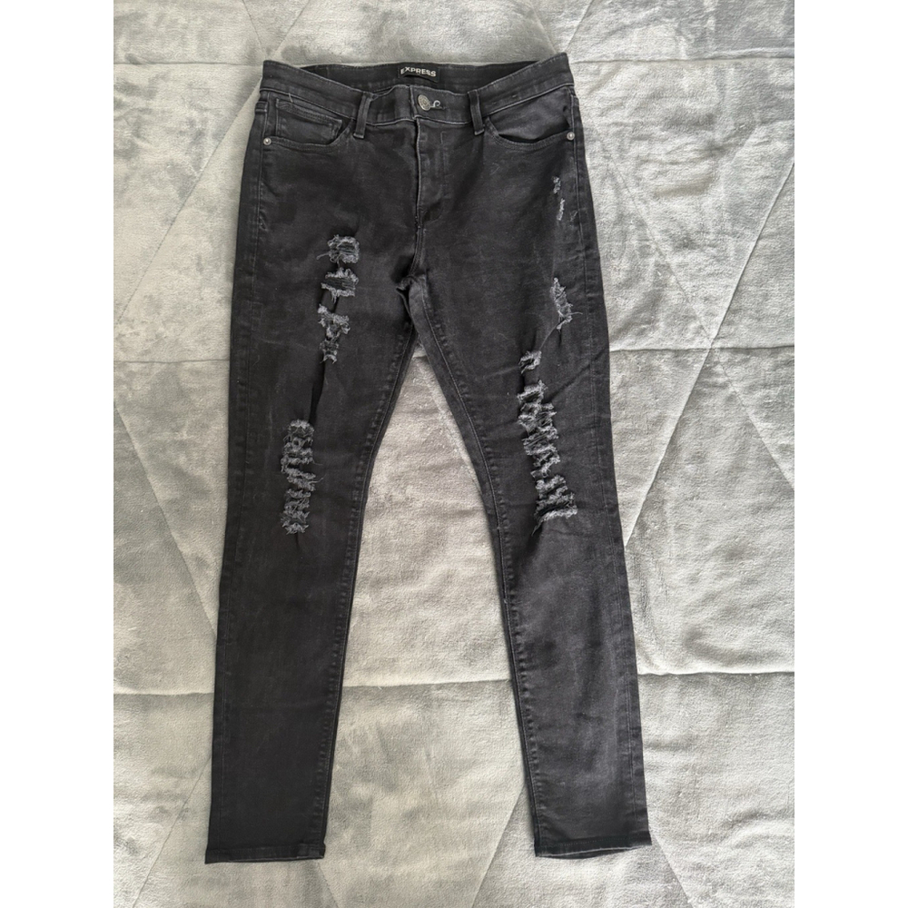 Express Legging Jeans Black Mid Rise Stretch Distressed Womens Size 8S 8C